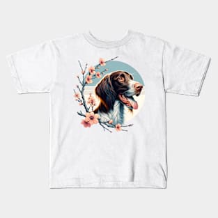 Joyful German Longhaired Pointer with Spring Cherry Blossoms Kids T-Shirt